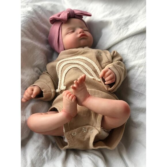 🆕 Reborn Baby Doll Brown Rooted Eyelashes Sleeping Painted Hair Premie My Arms - Picture 3 of 6